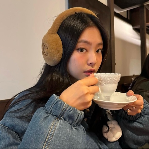 CHANEL Accessories - Chanel Brown Logo Shearling Earmuffs